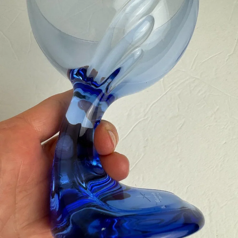 Bormioli Rocco Jerba Blue Wine Martini Glass  w/ wing Made in  Italy